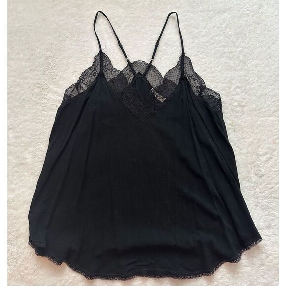 Love stitch black lace camisole top linen/rayon super flowy size L - Picture 3 of 6